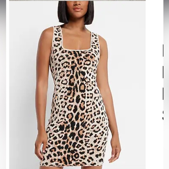 Express LIMITED EDITION BODY CONTOUR LEOPARD PRINT MINI SWEATER DRES - Picture 1 of 5